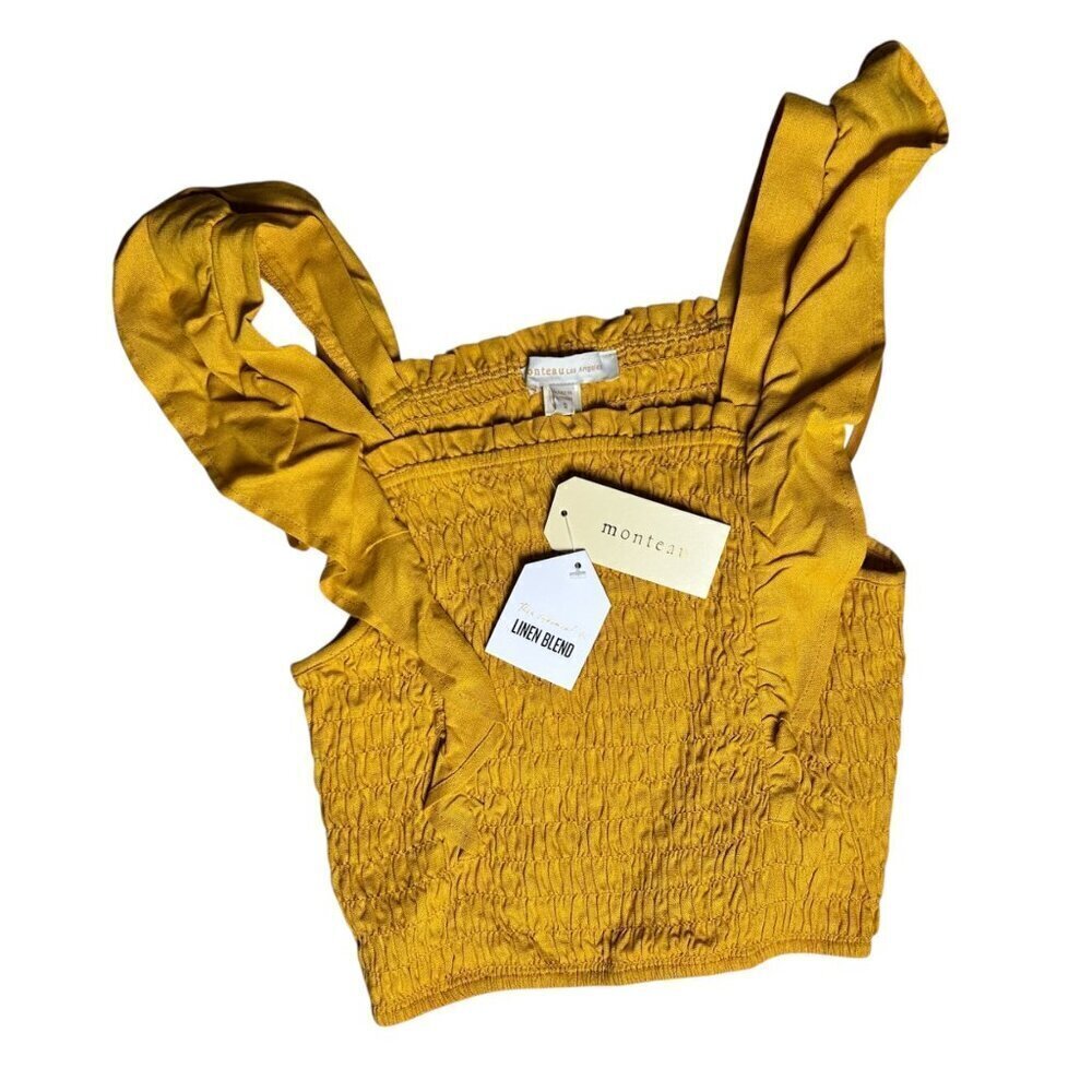 Monteau Small Crop Tank Mustard Yellow Casual Ruffle Feminine